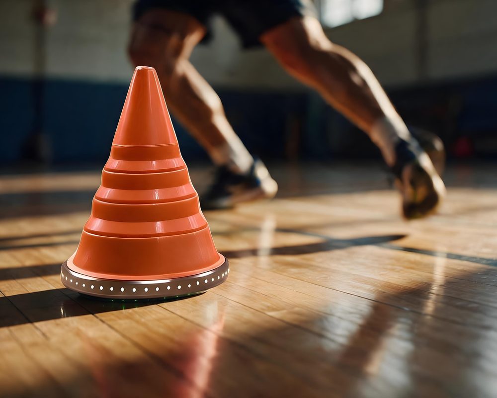 The unit at floor level as an athlete cuts past it